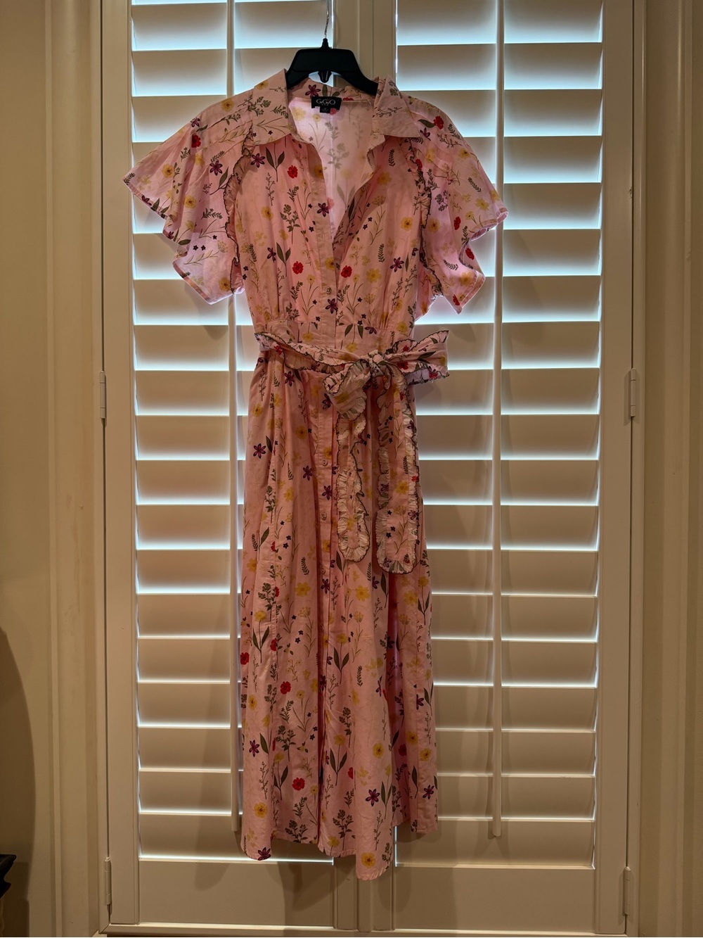 Pink Floral Maxi Dress with Tie Waist, size M - Picture 3 of 6